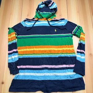 Polo Ralph Lauren Hoodie Sz Med Colorful Striped Lightweight Cotton Jersey Shirt